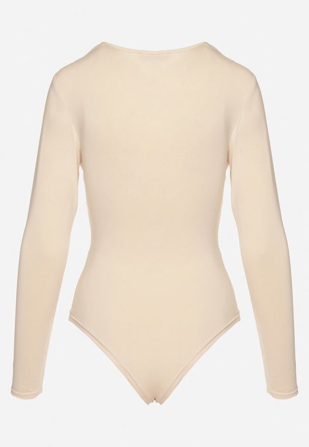 Born2be - Beżowe Body z Głębokim Dekoltem i Marszczeniem w Talii Ilabra. Kolor: beżowy. Materiał: tkanina