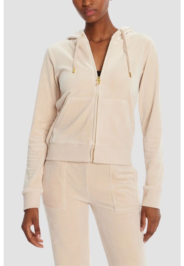 Juicy Couture - JUICY COUTURE Piaskowa bluza damska Robertson Hoodie, Rozmiar M. Okazja: na co dzień. Kolor: beżowy. Materiał: materiał. Styl: casual, klasyczny