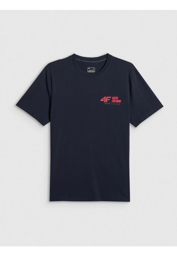 4f - 4F T-shirt regular gładki męski - granatowy XL. Okazja: na co dzień. Kolor: niebieski. Materiał: materiał, dresówka, jeans. Wzór: gładki. Styl: klasyczny, casual