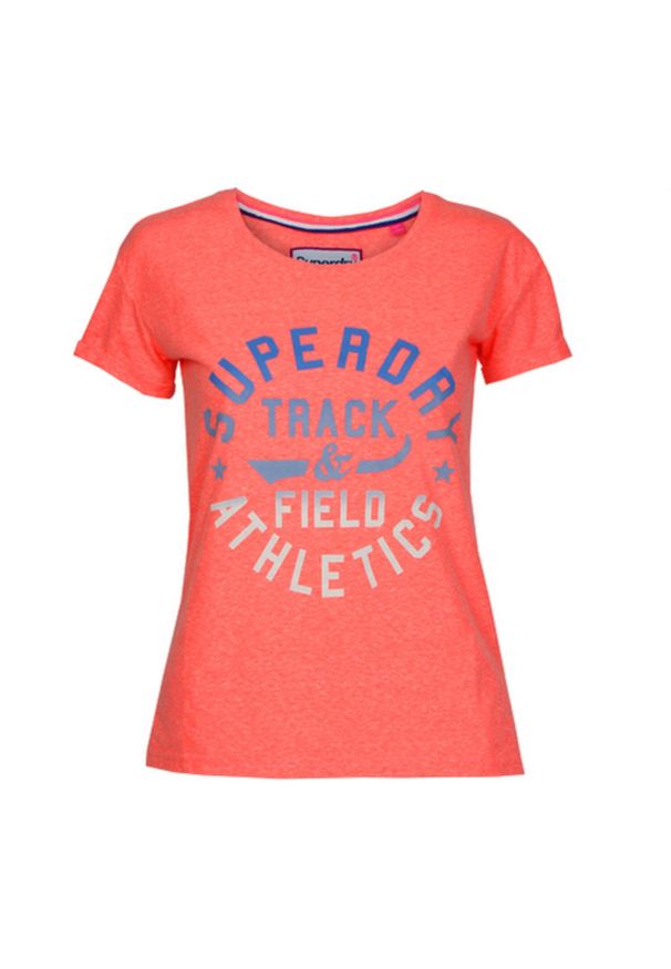 Koszulka turystyczna damska Superdry Trackster. Kolor: różowy. Materiał: bawełna, poliester, wiskoza. Wzór: nadruk