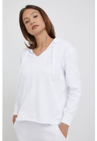 Blauer bluza damska kolor biały z kapturem z aplikacją. Typ kołnierza: kaptur. Kolor: biały. Wzór: aplikacja #4