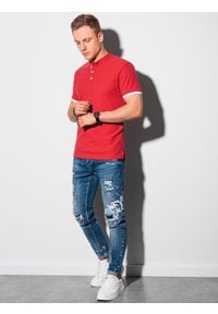 Ombre Clothing - Koszulka męska polo bawełniana S1381 - czerwona - XXL. Typ kołnierza: polo. Kolor: czerwony. Materiał: bawełna