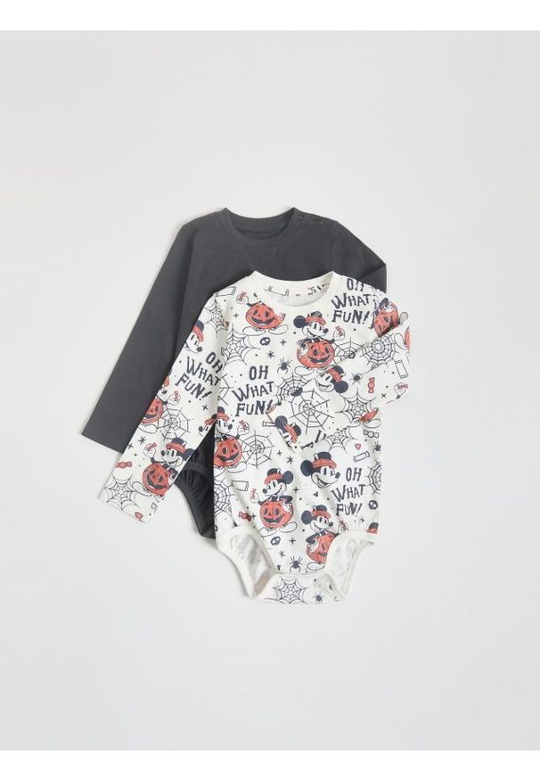 Reserved - Bawełniane body Mickey Mouse 2 pack - złamana biel. Materiał: bawełna. Wzór: motyw z bajki