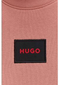 Hugo - HUGO bluza bawełniana męska kolor różowy z aplikacją. Kolor: różowy. Materiał: bawełna. Wzór: aplikacja #4