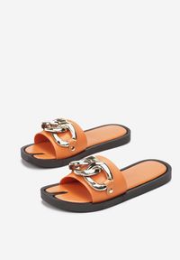 Renee - Pomarańczowe Klapki Andrielez. Nosek buta: otwarty. Kolor: pomarańczowy. Materiał: guma. Wzór: gładki, aplikacja #5