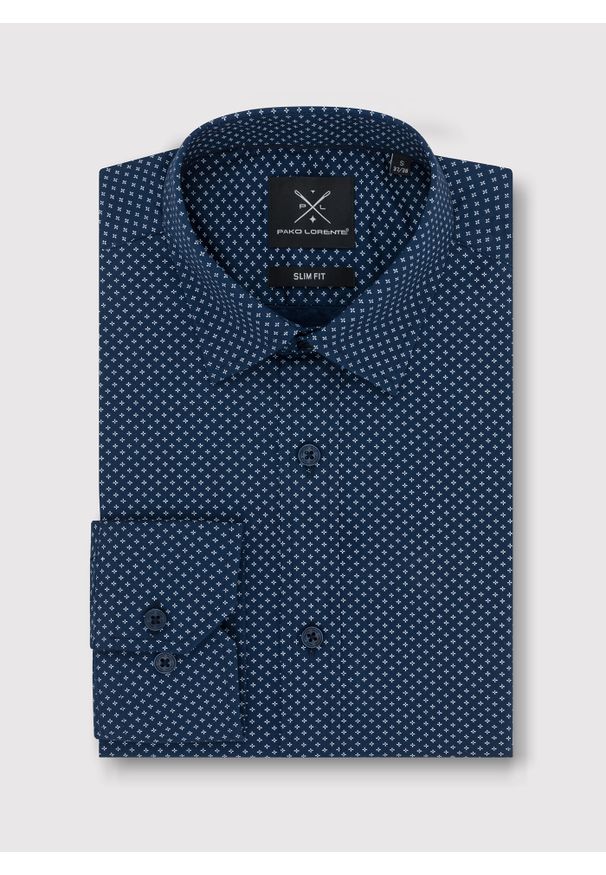 PAKO LORENTE – Granatowa koszula w drobny wzór P24SF-1X-027-G-S - Pako Lorente. Okazja: na co dzień. Kolor: niebieski. Materiał: jeans, elastan. Styl: casual