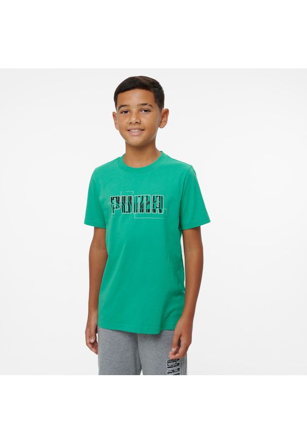 Decathlon - Koszulka dziecięca Puma. Kolor: zielony. Materiał: bawełna. Sport: joga i pilates