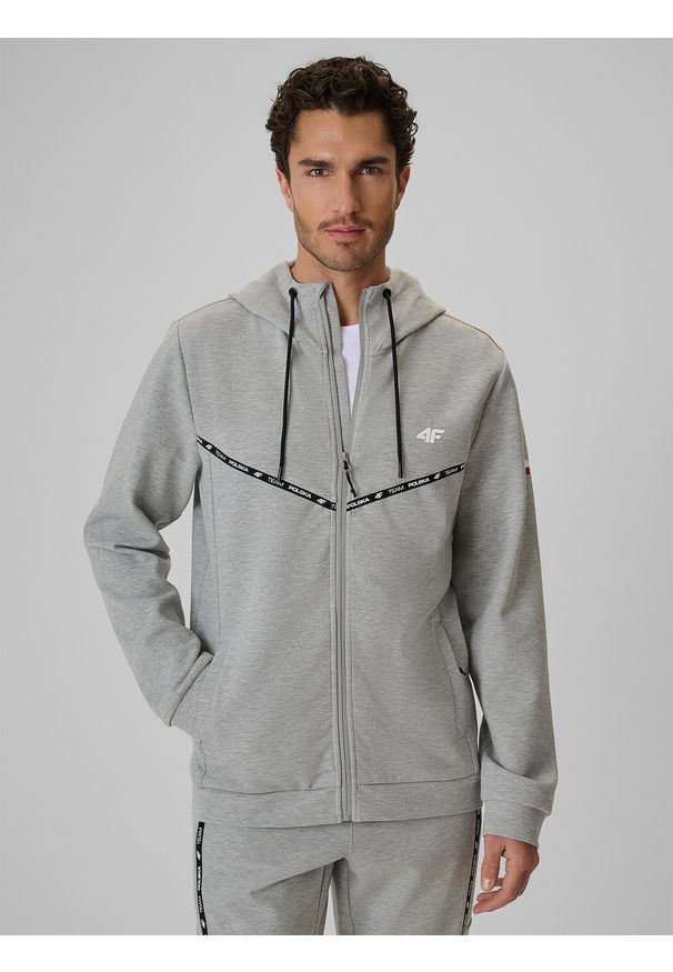 4f - 4F Bluza kibica z kapturem męska - szara XXL. Okazja: na co dzień. Typ kołnierza: kaptur. Kolor: szary. Wzór: nadruk. Styl: casual, sportowy