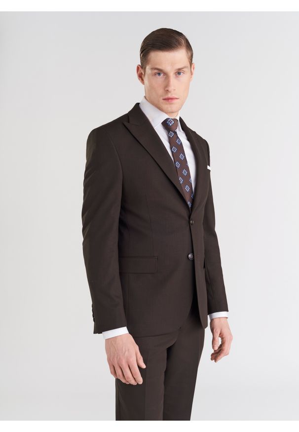 Pako Lorente - PAKO LORENTE – Brązowa jednorzędowa marynarka męska. Kolor: brązowy