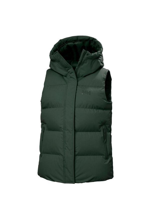 Damska kurtka bez rękawów z kapturem Helly Hansen Adore. Typ kołnierza: kaptur. Kolor: czarny, wielokolorowy, zielony. Materiał: puch. Długość rękawa: bez rękawów. Styl: elegancki