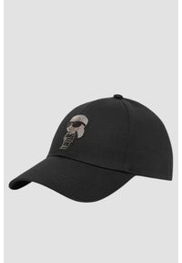 Karl Lagerfeld - KARL LAGERFELD Czapka z daszkiem damska z cyrkonami Ikon. Kolor: czarny. Materiał: materiał. Wzór: aplikacja. Styl: klasyczny, elegancki
