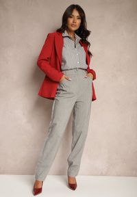 Renee - Szare Spodnie w Stylu Garniturowym High Waist Palvia. Okazja: na co dzień. Stan: podwyższony. Kolor: szary. Styl: klasyczny, casual, elegancki