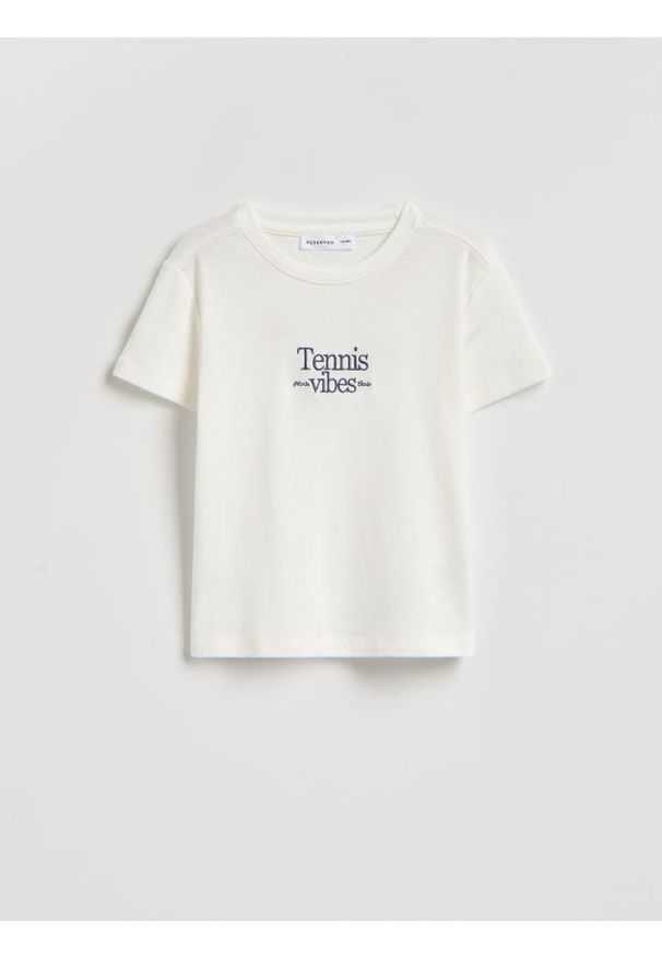 Reserved - T-shirt z modalem - złamana biel. Materiał: bawełna