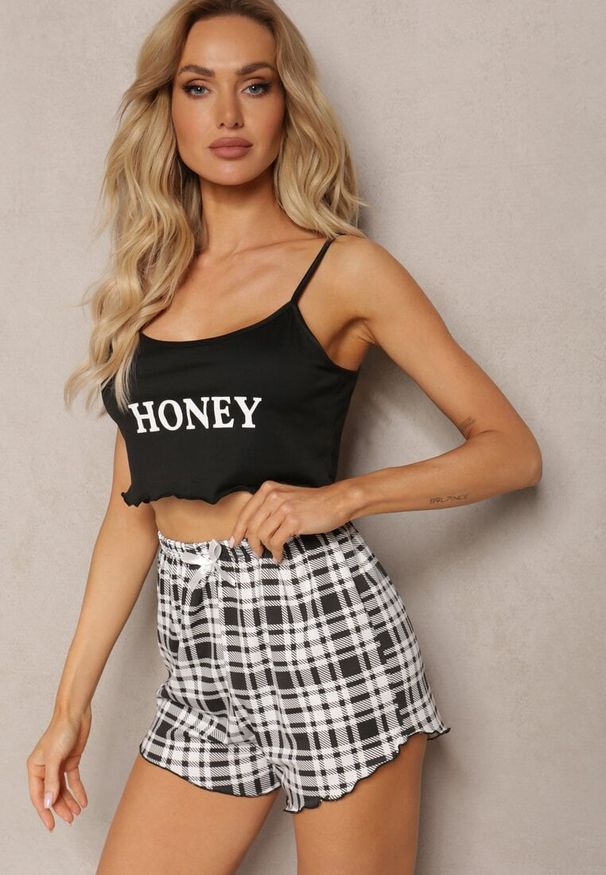Renee - Czarno-Biały Komplet Piżamowy Spodenki High Waist i Krótki Top Urssa. Stan: podwyższony. Kolor: czarny. Długość: krótkie