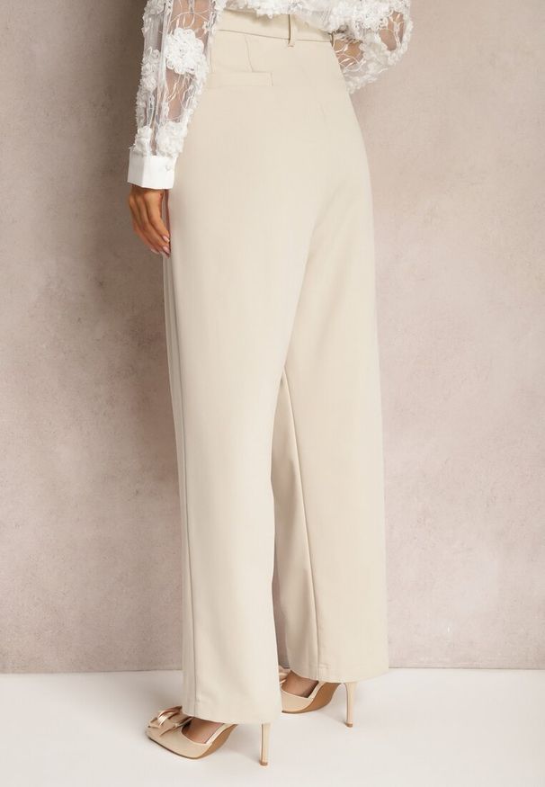 Renee - Beżowe Spodnie High Waist w Garniturowym Stylu z Kieszeniami Junife. Stan: podwyższony. Kolor: beżowy