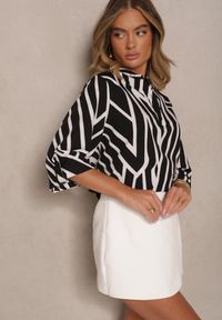 Renee - Czarna Koszula z Bawełną o Geometrycznym Motywie Amorria. Okazja: na co dzień, na imprezę. Kolor: czarny. Materiał: bawełna. Wzór: geometria. Styl: elegancki, casual