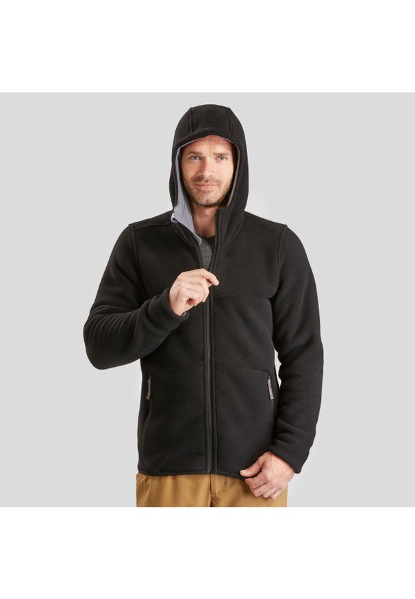 quechua - Polar turystyczny męski Quechua NH500 Warm. Typ kołnierza: kaptur. Kolor: czarny. Materiał: materiał, elastan, polar, poliester. Sport: turystyka piesza