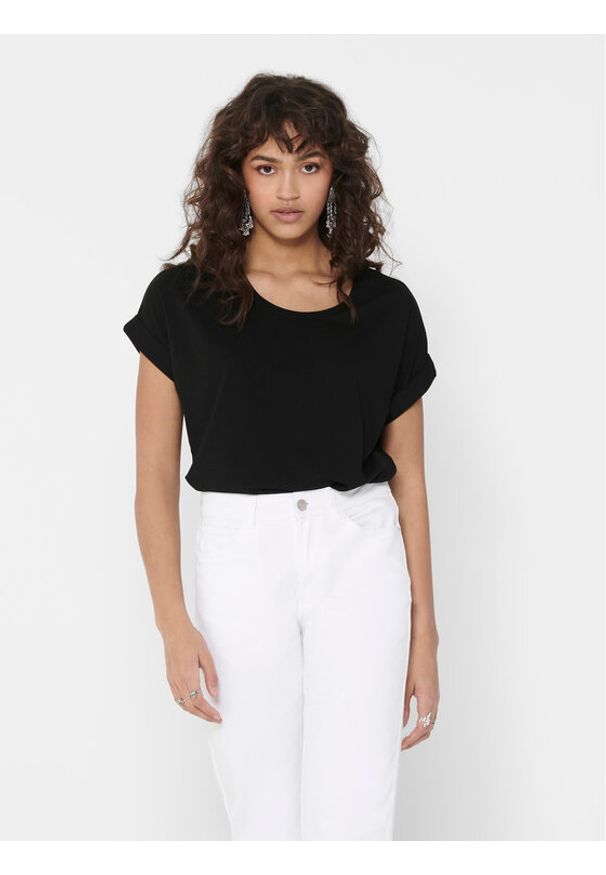only - ONLY T-Shirt Moster 15106662 Czarny Loose Fit. Kolor: czarny. Materiał: wiskoza