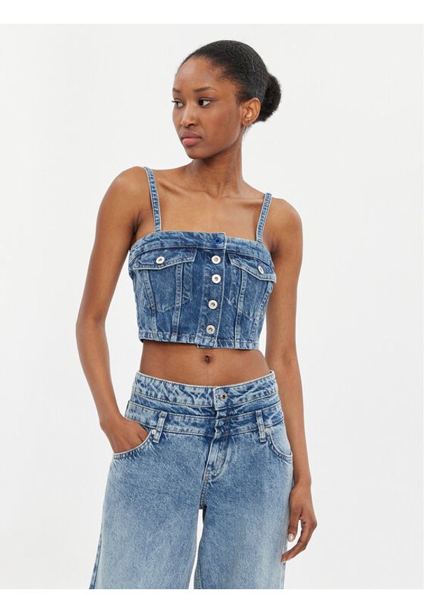 Karl Lagerfeld Jeans Top 241J1600 Niebieski Slim Fit. Kolor: niebieski. Materiał: bawełna