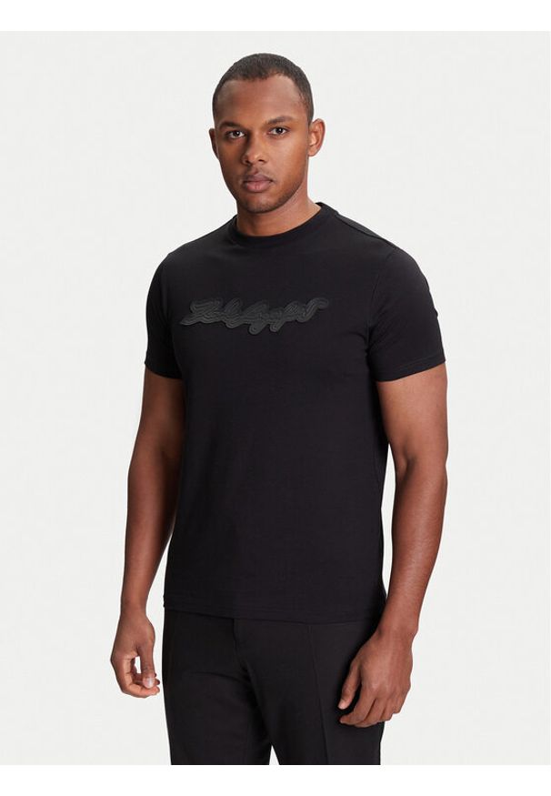Karl Lagerfeld - KARL LAGERFELD T-Shirt 755071 553250 Czarny Regular Fit. Typ kołnierza: dekolt w karo. Kolor: czarny. Materiał: bawełna