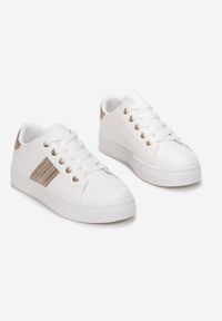 Born2be - Biało-Złote Sneakersy Asoaea. Zapięcie: sznurówki. Kolor: biały. Wzór: aplikacja #6