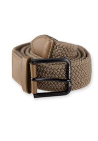 Volcano - Dzianinowy, pleciony pasek męski A-TOM. Kolor: beżowy. Materiał: dzianina. Wzór: napisy. Styl: klasyczny, elegancki #1