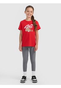 4f - 4F T-shirt regular z nadrukiem świątecznym dziewczęcy - czerwony 164 (13-14 lat). Kolor: czerwony. Materiał: jeans, materiał, skóra, bawełna. Wzór: nadruk. Sezon: lato. Styl: wizytowy #2