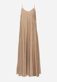 Born2be - Ciemnobeżowa Rozkloszowana Sukienka z Wiskozy z Cyrkoniami Ellitana. Okazja: na co dzień. Kolor: beżowy. Materiał: wiskoza. Sezon: lato. Styl: klasyczny, casual, elegancki #4