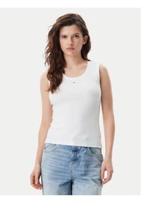 Tommy Jeans Top Essential DW0DW20673 Biały Slim Fit. Kolor: biały. Materiał: bawełna