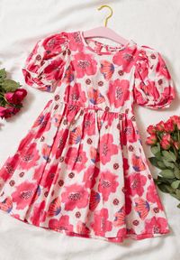 Born2be - Fuksjowa Rozkloszowana Sukienka Bawełniana w Kwiaty Aphroa. Kolor: różowy. Materiał: bawełna. Wzór: kwiaty. Sezon: lato #2