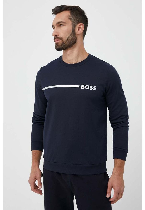 BOSS bluza lounge kolor granatowy z nadrukiem. Kolor: niebieski. Wzór: nadruk
