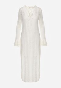 Born2be - Beżowa Koronkowa Sukienka o Taliowanym Kroju z Wiązaniem przy Dekolcie Nevellirae. Okazja: na co dzień. Kolor: beżowy. Materiał: koronka. Długość rękawa: na ramiączkach. Typ sukienki: proste. Styl: casual, elegancki, klasyczny #5