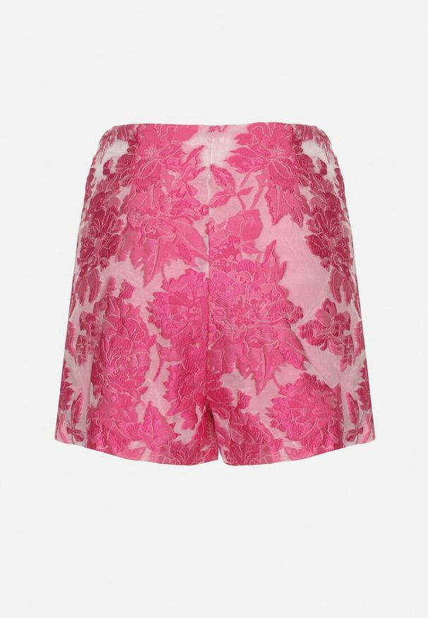 Born2be - Różowe Spódnico-Szorty z Wysokim Stanem Ozdobione Kwiatami Redolene. Okazja: na co dzień. Stan: podwyższony. Kolor: różowy. Wzór: aplikacja, kwiaty. Styl: casual, elegancki