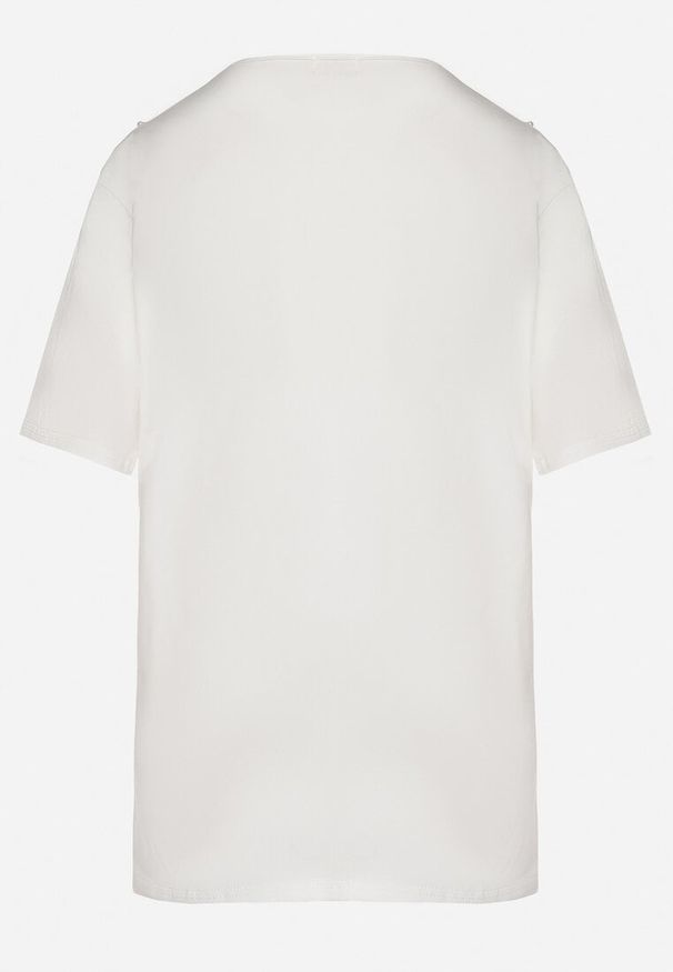 Born2be - Biały T-shirt Oversize z Ozdobną Koronką i Perłami Elanoriel. Okazja: na co dzień. Kolor: biały. Materiał: koronka. Wzór: koronka. Styl: klasyczny, casual