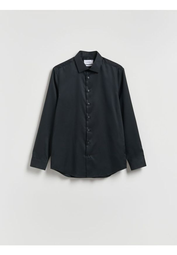 Reserved - Bawełniana koszula slim fit - czarny. Kolor: czarny. Materiał: bawełna