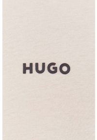 Hugo - HUGO longsleeve bawełniany kolor beżowy gładki. Kolor: beżowy. Materiał: bawełna. Długość rękawa: długi rękaw. Wzór: gładki #2