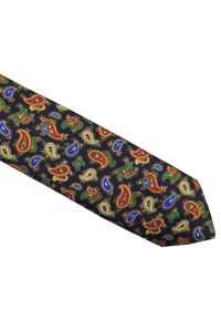 Modini - Granatowy krawat jedwabny - zielone / czerwone paisley R29. Kolor: zielony, wielokolorowy, czerwony, niebieski. Materiał: jedwab. Wzór: paisley #1