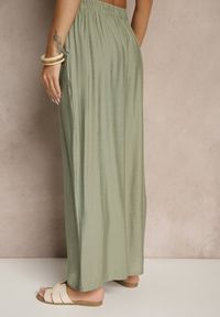 Renee - Jasnozielone Spodnie z Wiskozy High Waist o Szerokim Kroju Divlise. Okazja: na co dzień. Stan: podwyższony. Kolor: zielony. Materiał: wiskoza. Styl: elegancki, casual #3
