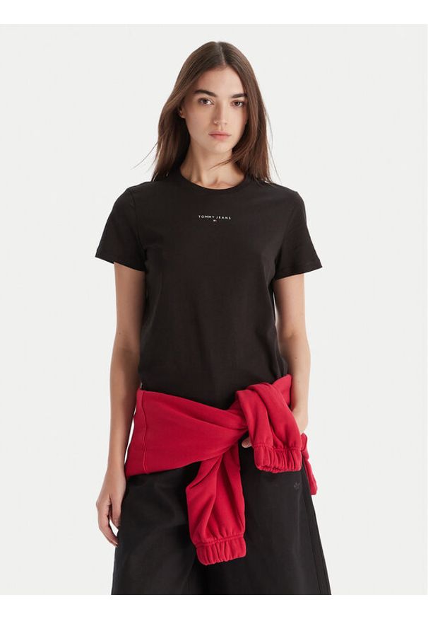 Tommy Jeans T-Shirt Linear DW0DW21964 Czarny Regular Fit. Kolor: czarny. Materiał: bawełna, wiskoza