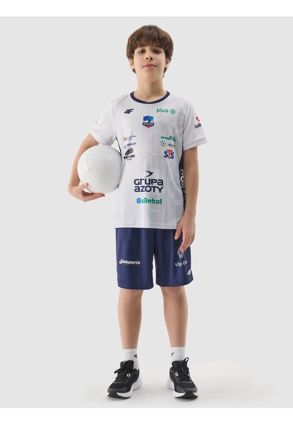 4f - Koszulka replika domowa z sezonu 2023/24 dziecięca 4F x Grupa Azoty ZAKSA KK - multikolor. Okazja: do domu. Kolor: wielokolorowy. Długość rękawa: krótki rękaw. Wzór: nadruk. Sezon: lato. Styl: retro