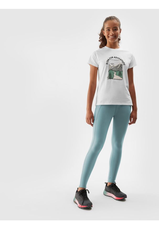 4f - Legginsy ocieplane dziewczęce. Kolor: zielony. Materiał: dzianina, materiał. Długość: do kostek