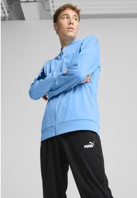 Puma - Męski dres inspirowany koszykówką z poliestru PUMA Team Light Blue. Kolor: niebieski. Materiał: dresówka, poliester. Sport: koszykówka