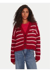Tommy Jeans Kardigan Badge DW0DW21678 Czerwony Relaxed Fit. Kolor: czerwony. Materiał: syntetyk