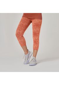 DOMYOS - Legginsy 7/8 fitness damskie Nyamba modelujące. Kolor: brązowy. Materiał: elastan, materiał, poliamid, bawełna. Sport: fitness