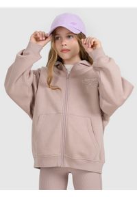 4f - 4F Bluza dresowa rozpinana z kapturem dziewczęca - beżowa 122 (6-7 lat). Okazja: na co dzień. Typ kołnierza: kaptur. Kolor: beżowy. Materiał: dresówka. Wzór: gładki, nadruk, ze splotem. Sezon: lato. Styl: casual, klasyczny, sportowy #1