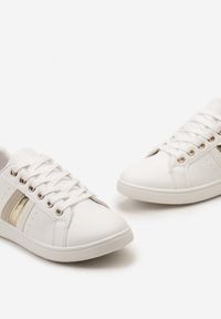 Born2be - Biało-Beżowe Sneakersy Sznurowane z Metalicznymi Wstawkami Vunna. Kolor: biały. Materiał: jeans. Obcas: na obcasie. Wysokość obcasa: niski #6
