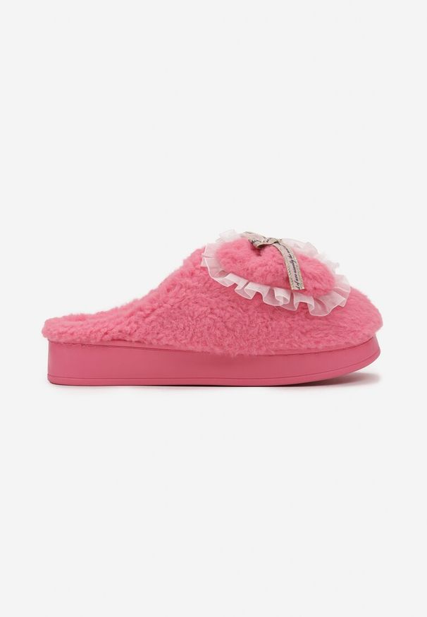 Born2be - Fuksjowe Kapcie Pluszowe z Kokardką Xaverna. Okazja: na co dzień. Kolor: różowy. Materiał: dresówka. Styl: casual