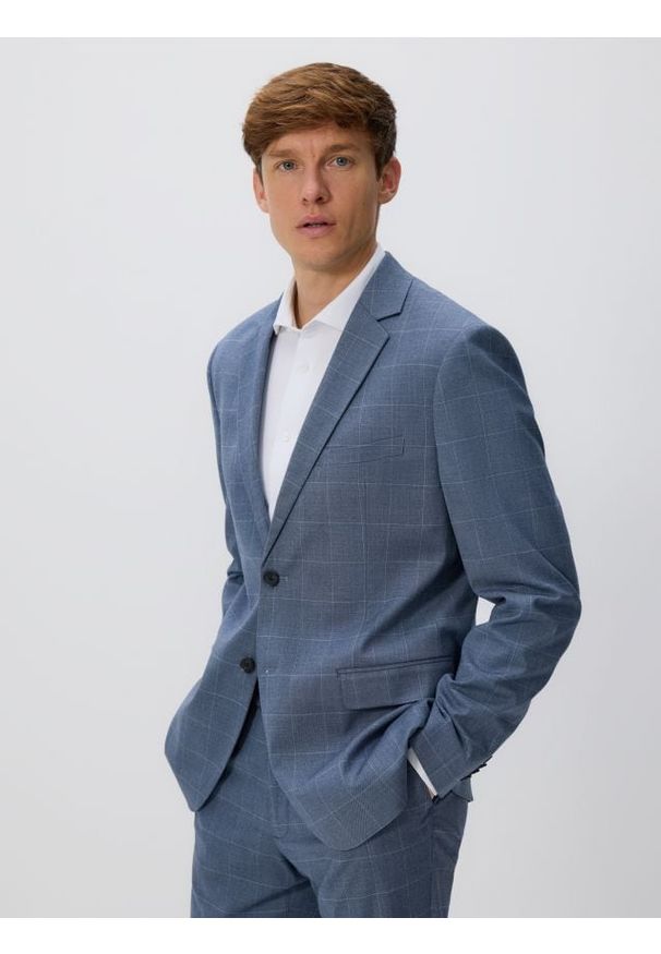 Reserved - Marynarka slim fit w kratę - niebieski. Kolor: niebieski. Materiał: wiskoza, tkanina