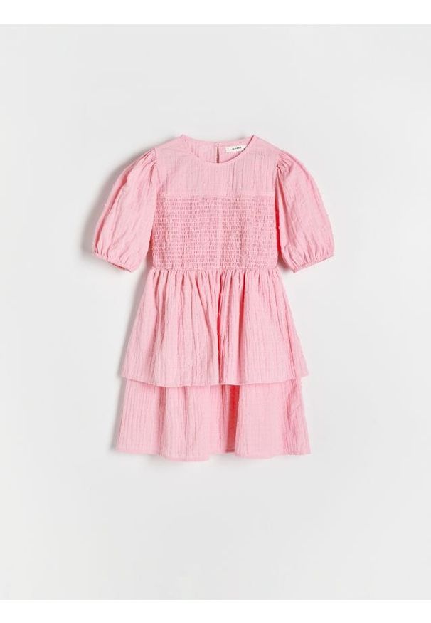 Reserved - Bawełniana sukienka z falbanami - brudny róż. Kolor: różowy. Materiał: bawełna