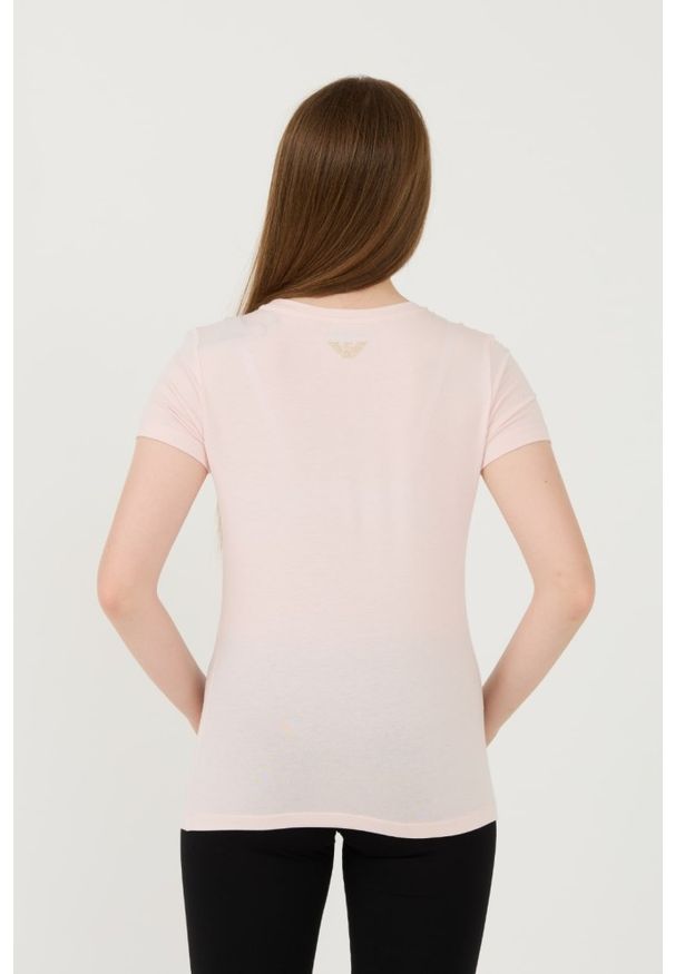 EA7 Emporio Armani - EA7 Różowy t-shirt z cyrkoniami. Kolor: różowy
